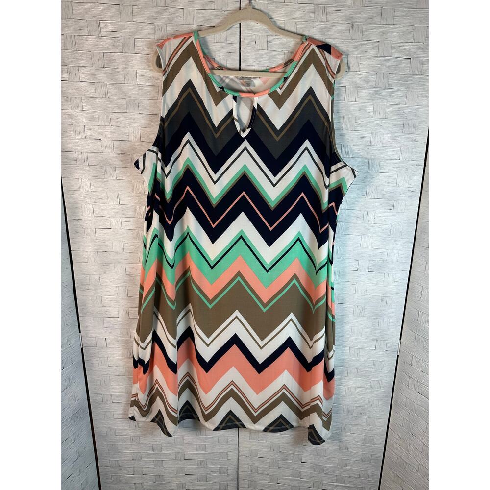 Avenue sleepless sheath dress keyhole Chevron print colorful feminine plus size